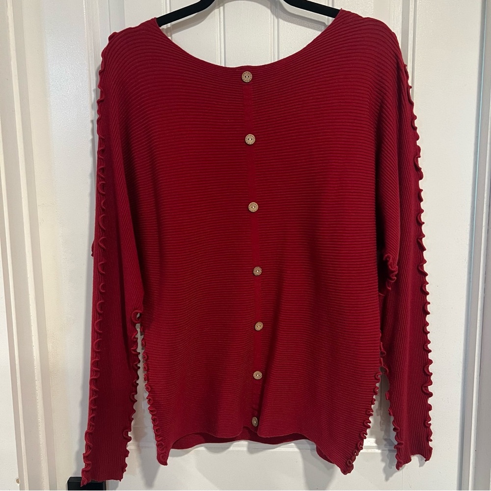 Allie Rose Elegant Burgundy Women's Ruffled Sweater. Size Large.